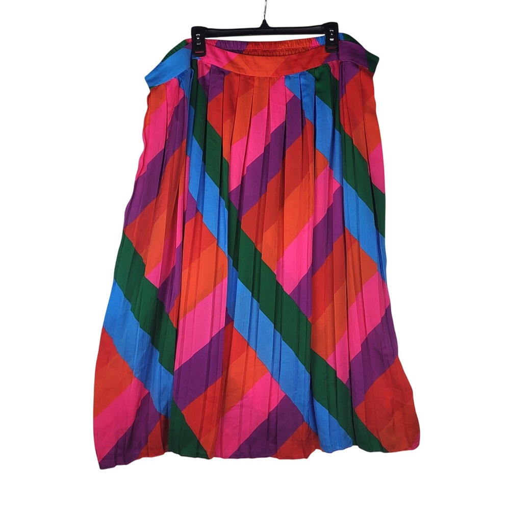 Skies Are Blue Skirt Women 3X Multicolor Pleated Midi Bold Stripe Art To Wear